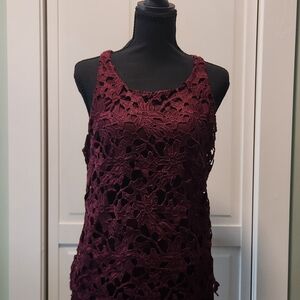 Express Women's Burgundy Crochet Tank Top